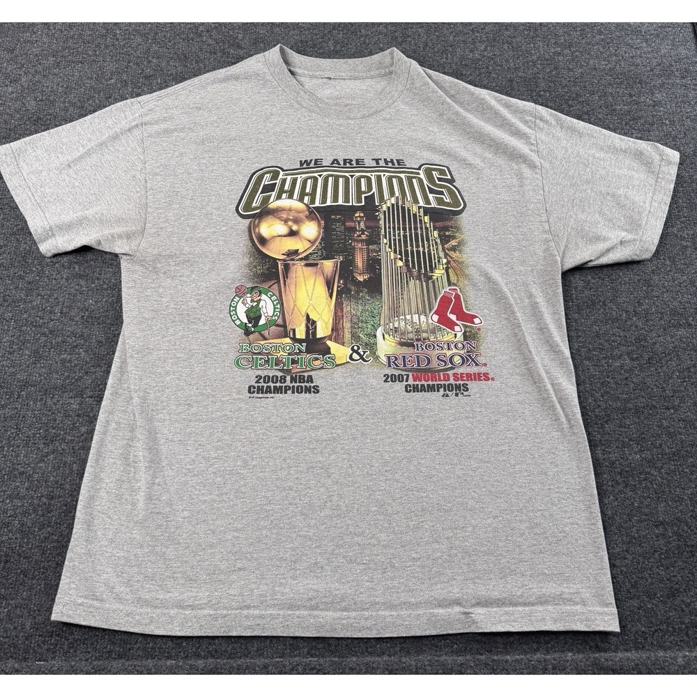 Boston Champions '07/'08 Celtics Red‎ Sox XL? Majestic Gray Adult T Shirt Y2K